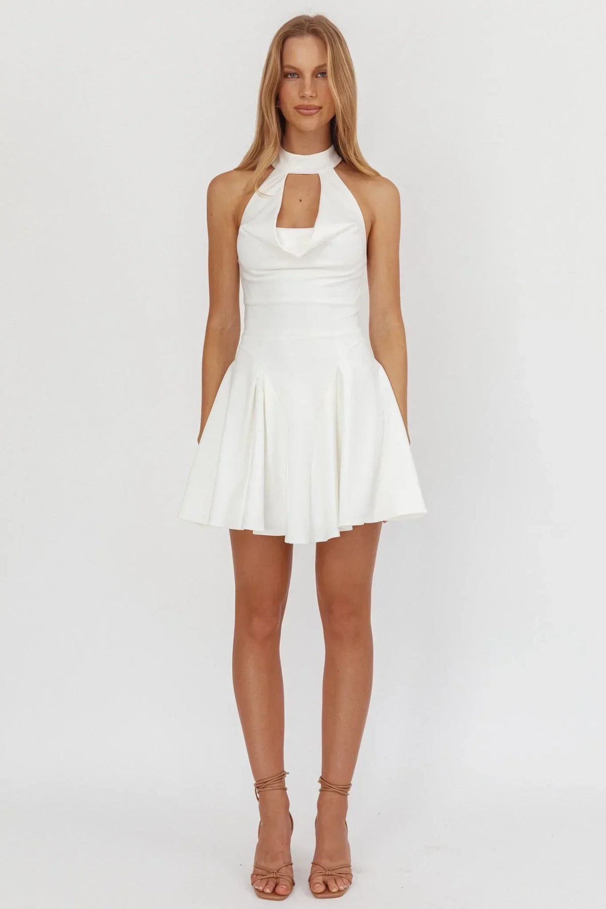 Charlene Cowl Halterneck Mini Dress White