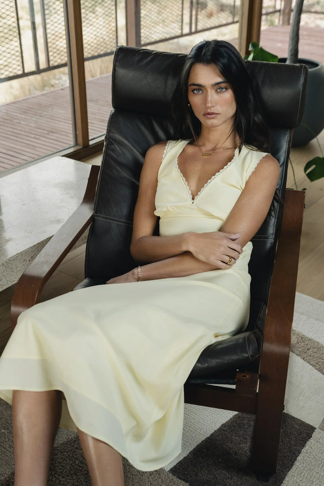 Hailey Lace Trim Maxi Dress In Yellow
