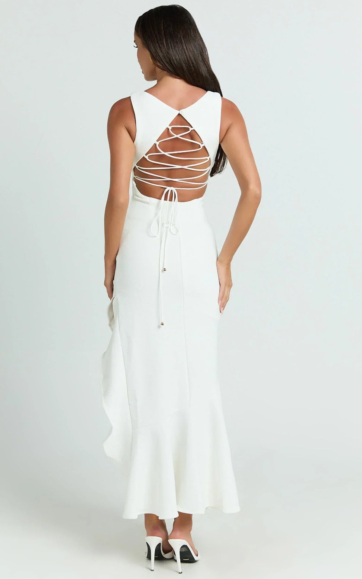 Luiza Midi Dress - Ruffle Hem Corset Back Dress in White