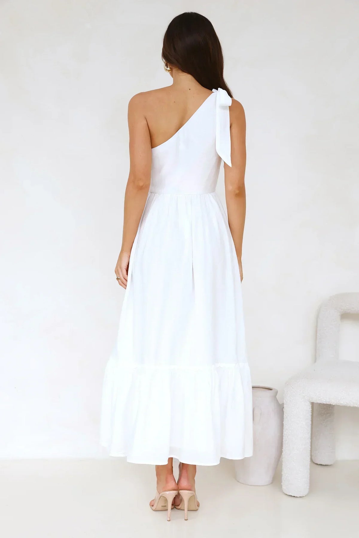 Calm Silence One Shoulder Maxi Dress White