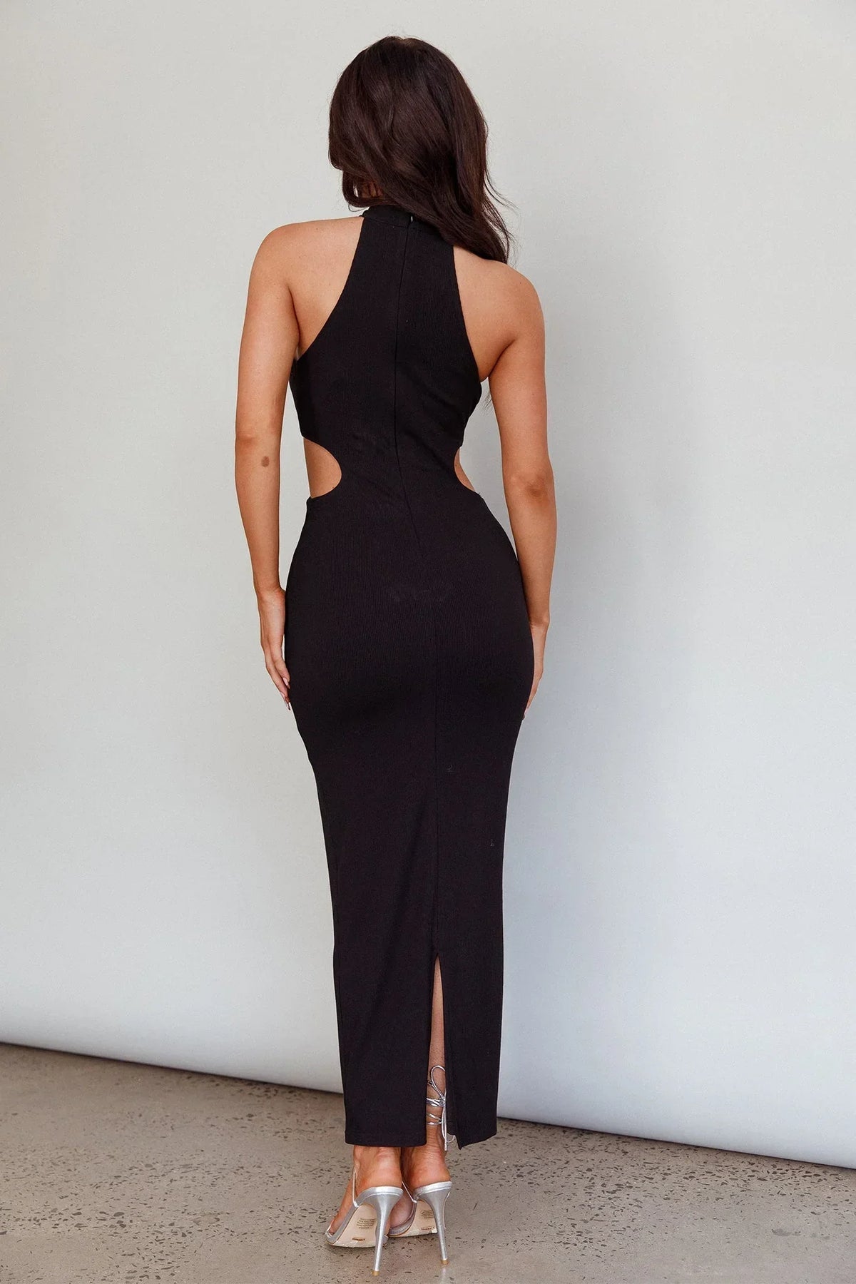 Estella Keyhole Ribbed Midi Dress Black