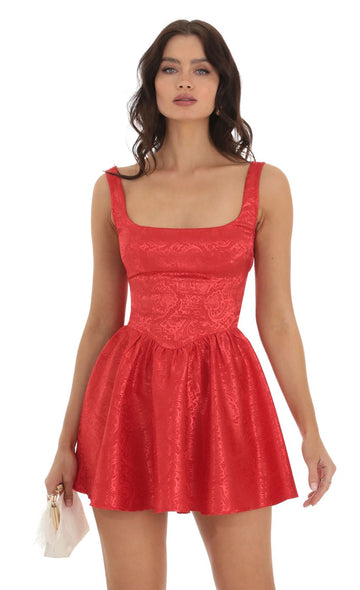 Jacquard Mini Dress in Red
