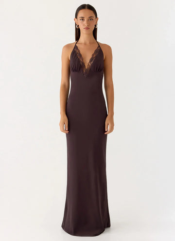 Indya Halter Maxi Dress Chocolate