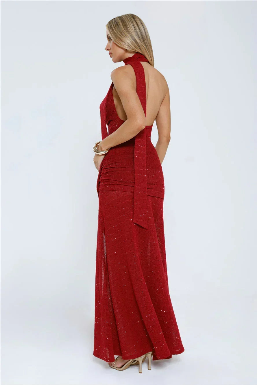 Wildflower Way Knit Sequin Maxi Dress Wine
