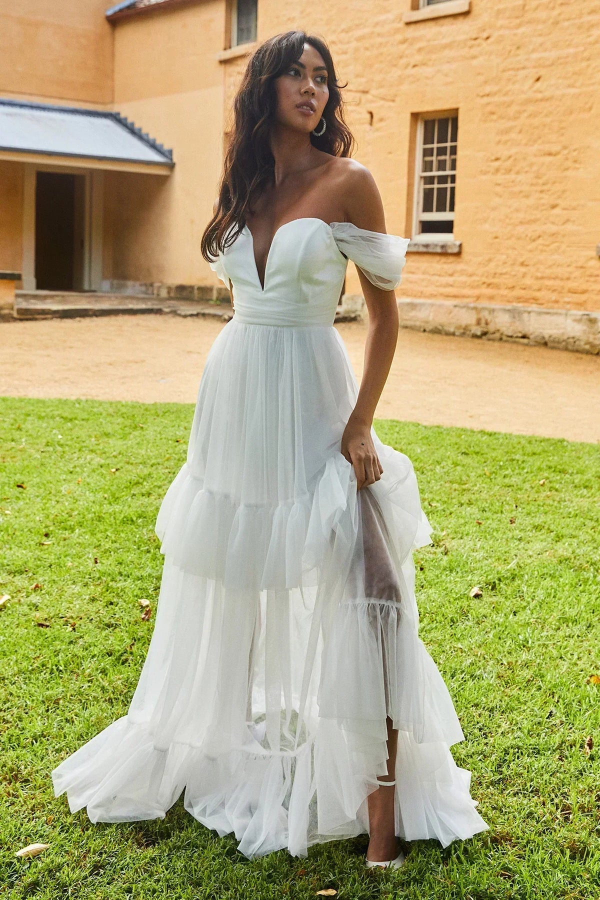 Pixi Off Shoulder Maxi Dress White