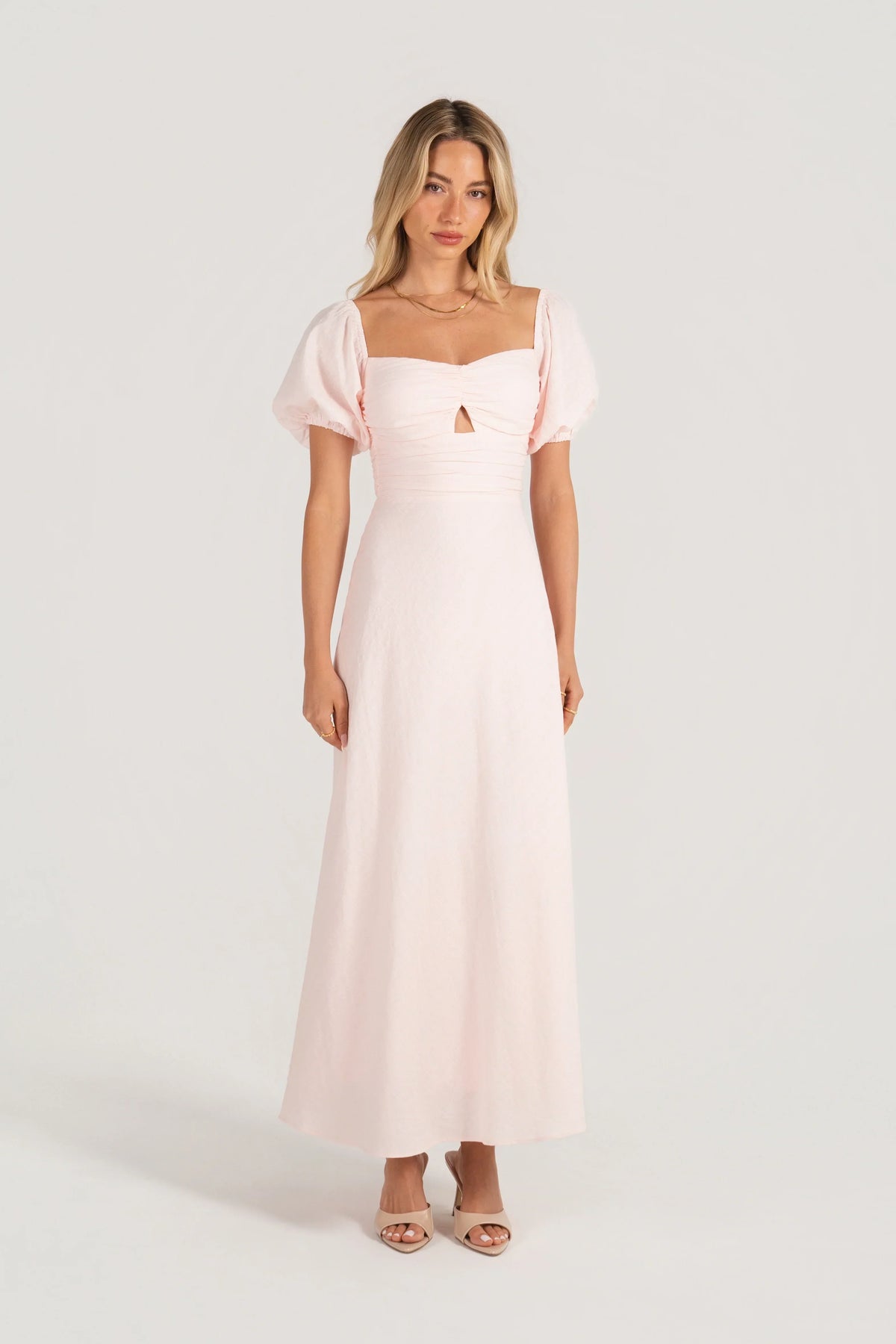 Felicia Soft Pink Puff Sleeve Maxi Dress