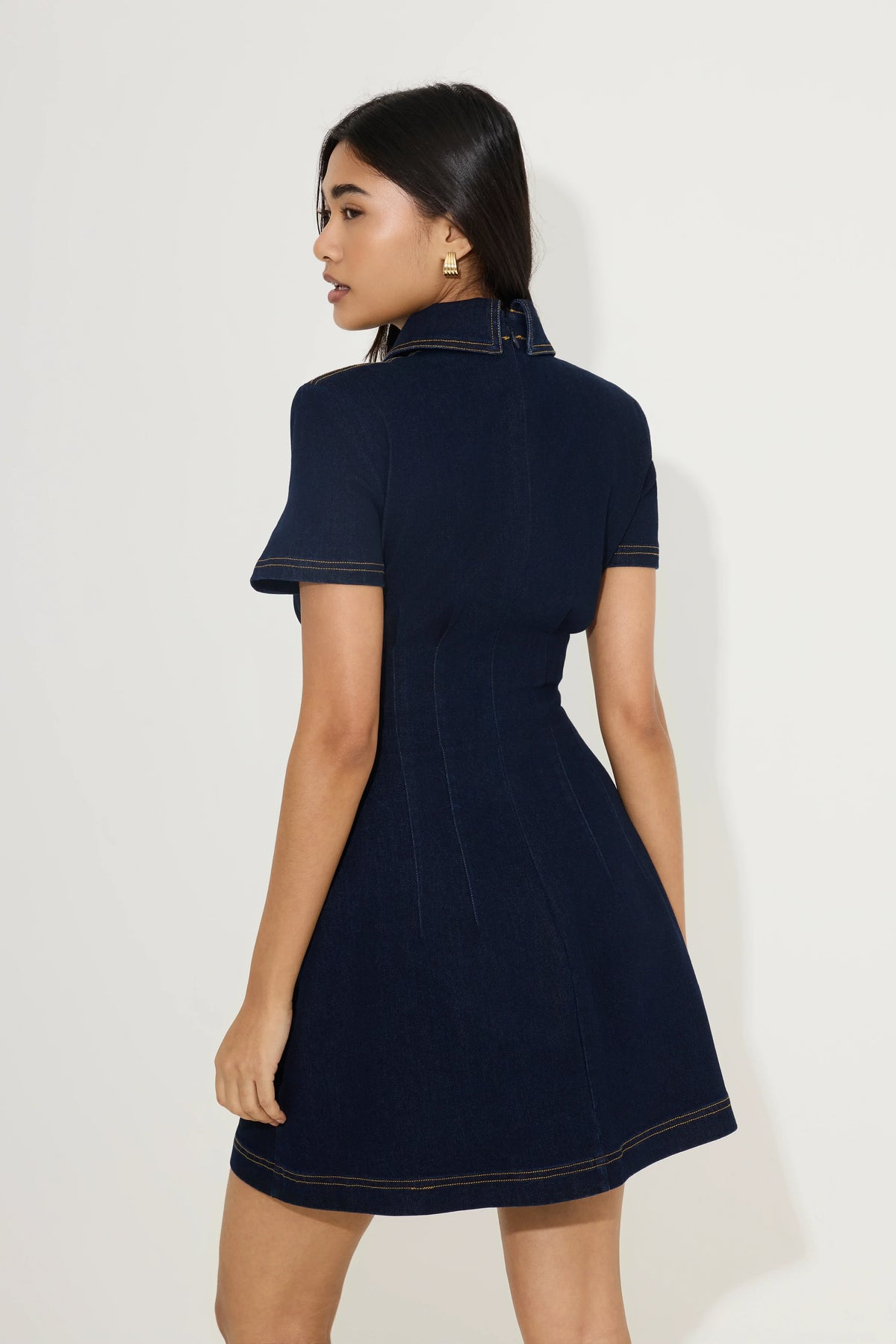Cotton Mix Denim Collared Mini Dress