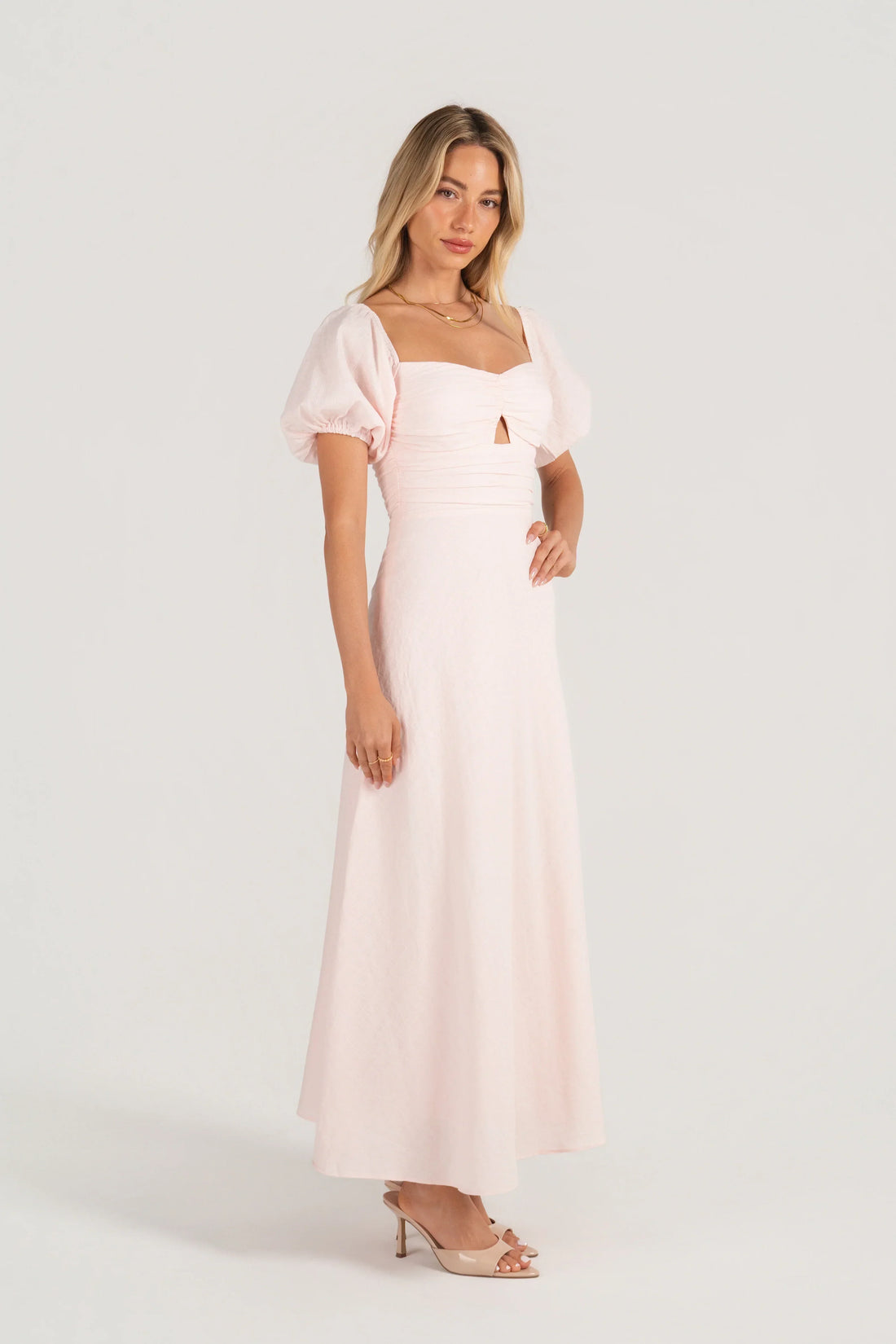 Felicia Soft Pink Puff Sleeve Maxi Dress