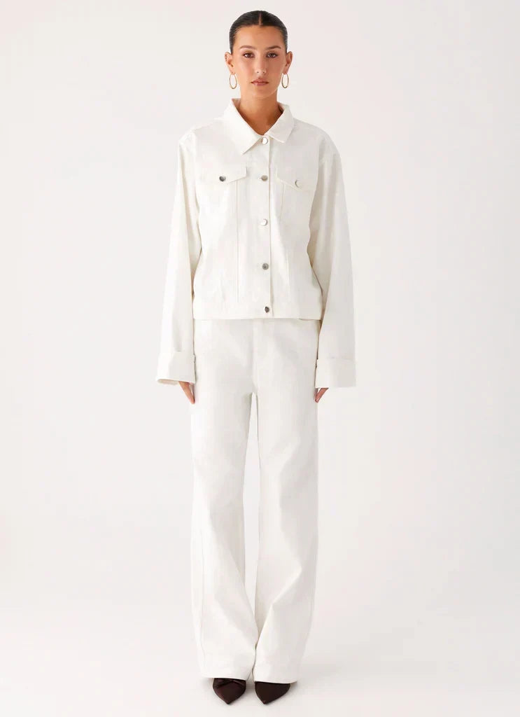 Back Again Oversized Denim Jacket - White