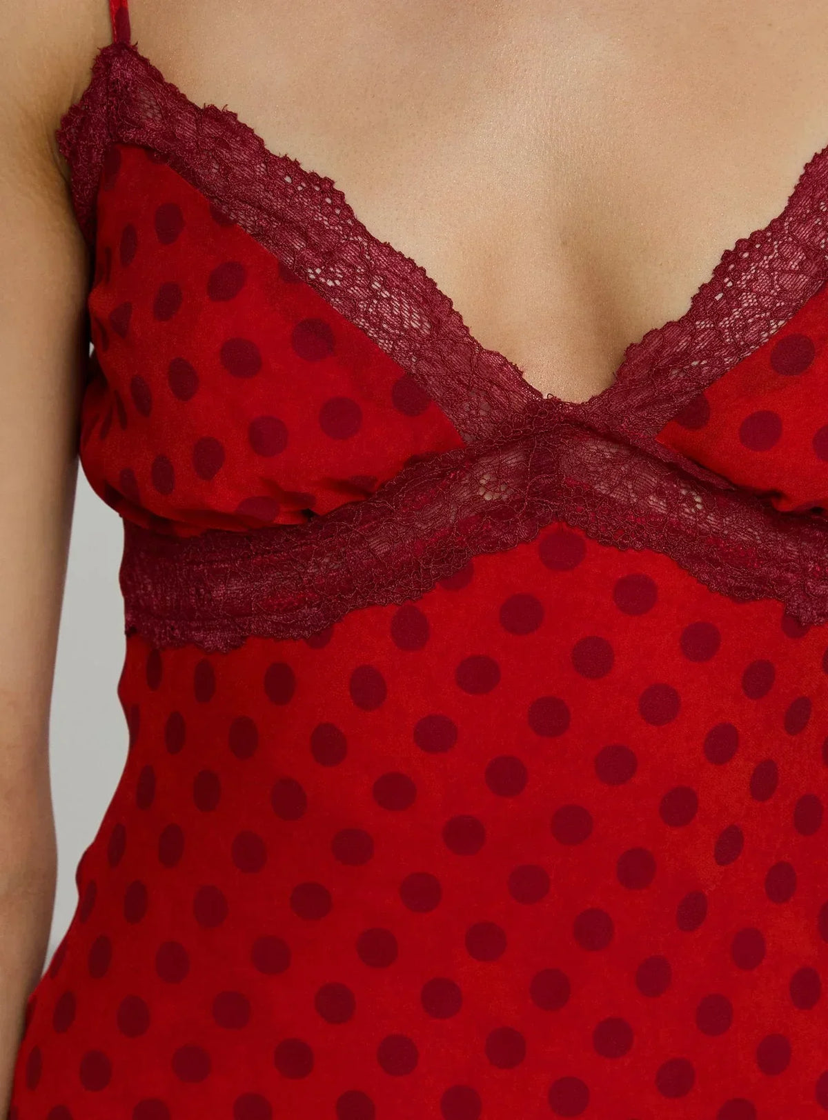 Adasia Lace V Neck Maxi Dress Red Polka Dot