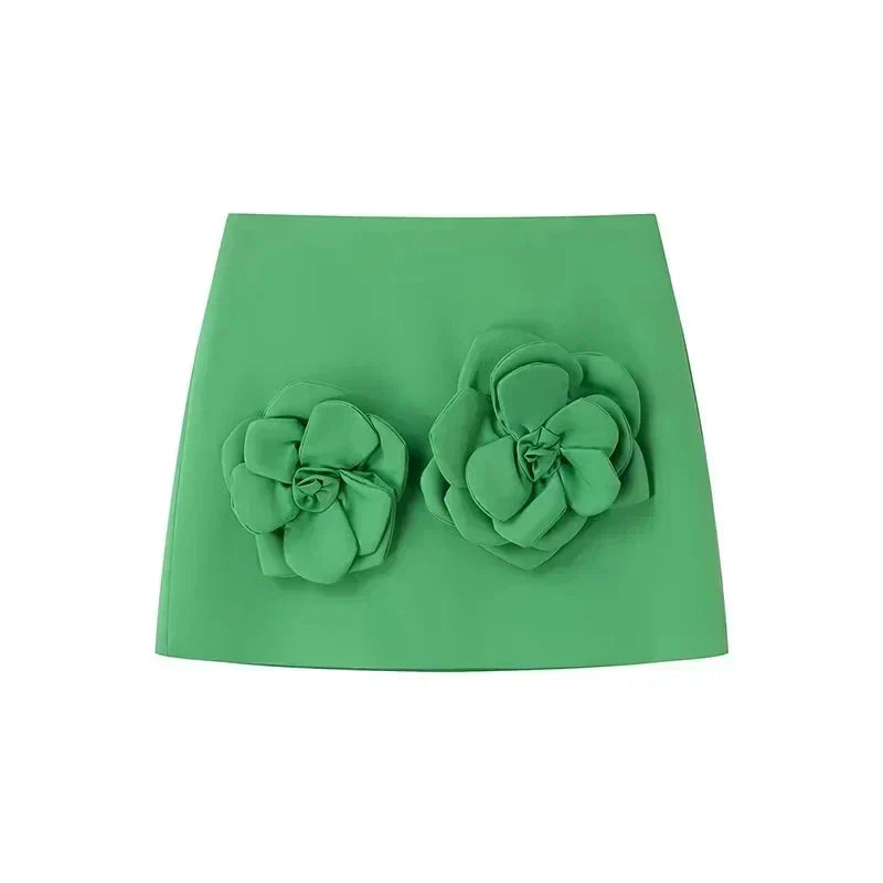 3D Flower Skirt and Sleeveless Crop Top Set