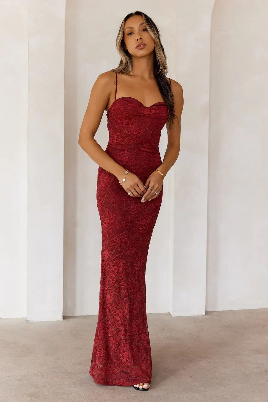 Chasing Midnight Lace Maxi Dress