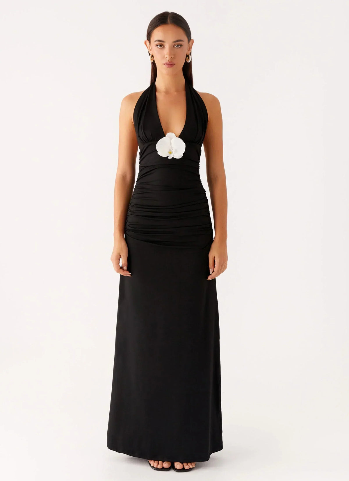 Adalie Halter Neck Midi Dress - Black
