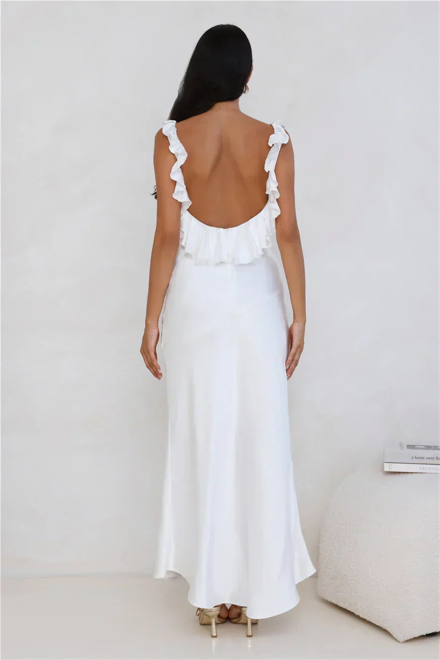 Chasing The Spark Satin Maxi Dress White