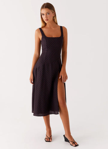Rowyn Midi Dress - Black Polka Dot