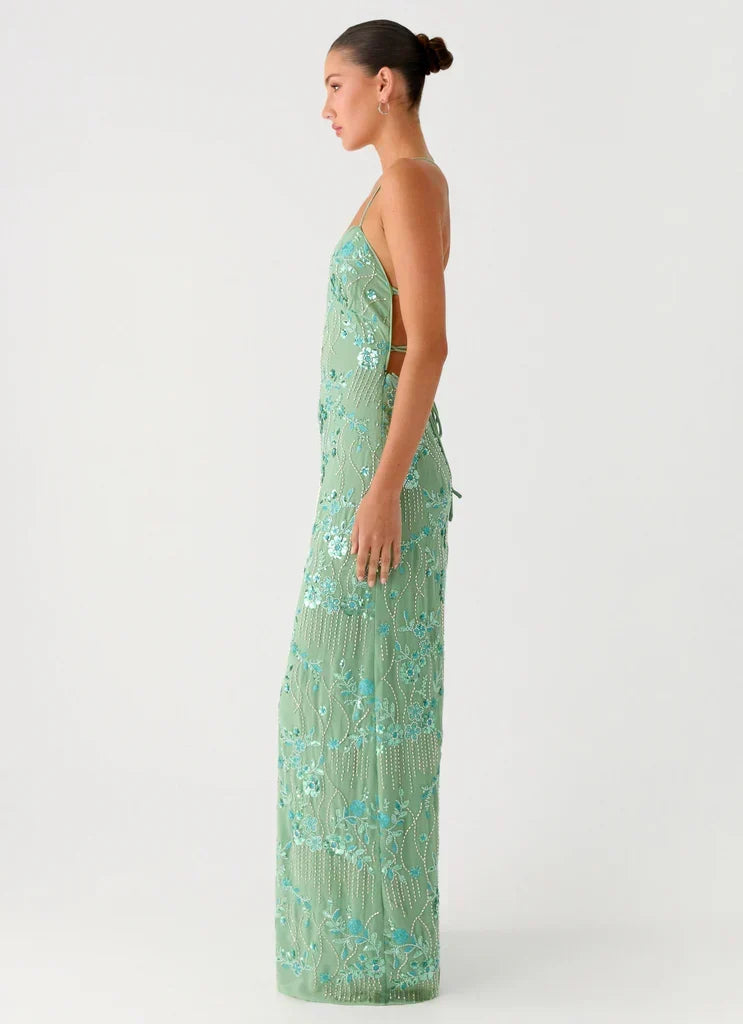 Vietta Sequin Cami Maxi Dress - Mint
