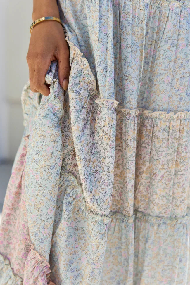 Essie Tiered Pastel Floral Tiered Maxi Dress