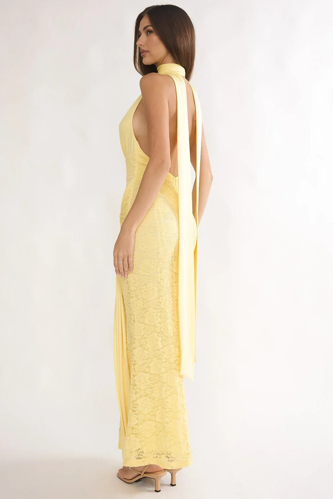 Adair Halterneck Waist Sash Maxi Dress Lace Butter
