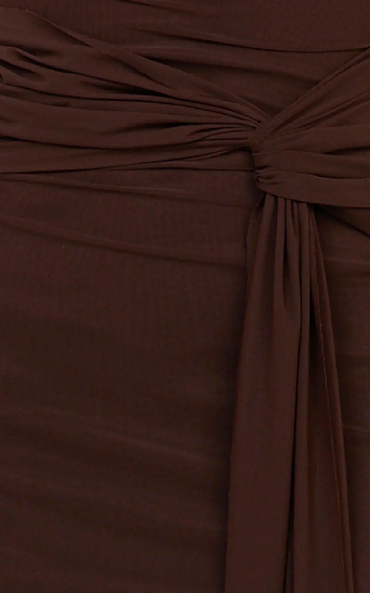 Jaimae Midi Dress - High Neck Side Knot Detail Mesh Dress In Chocolate