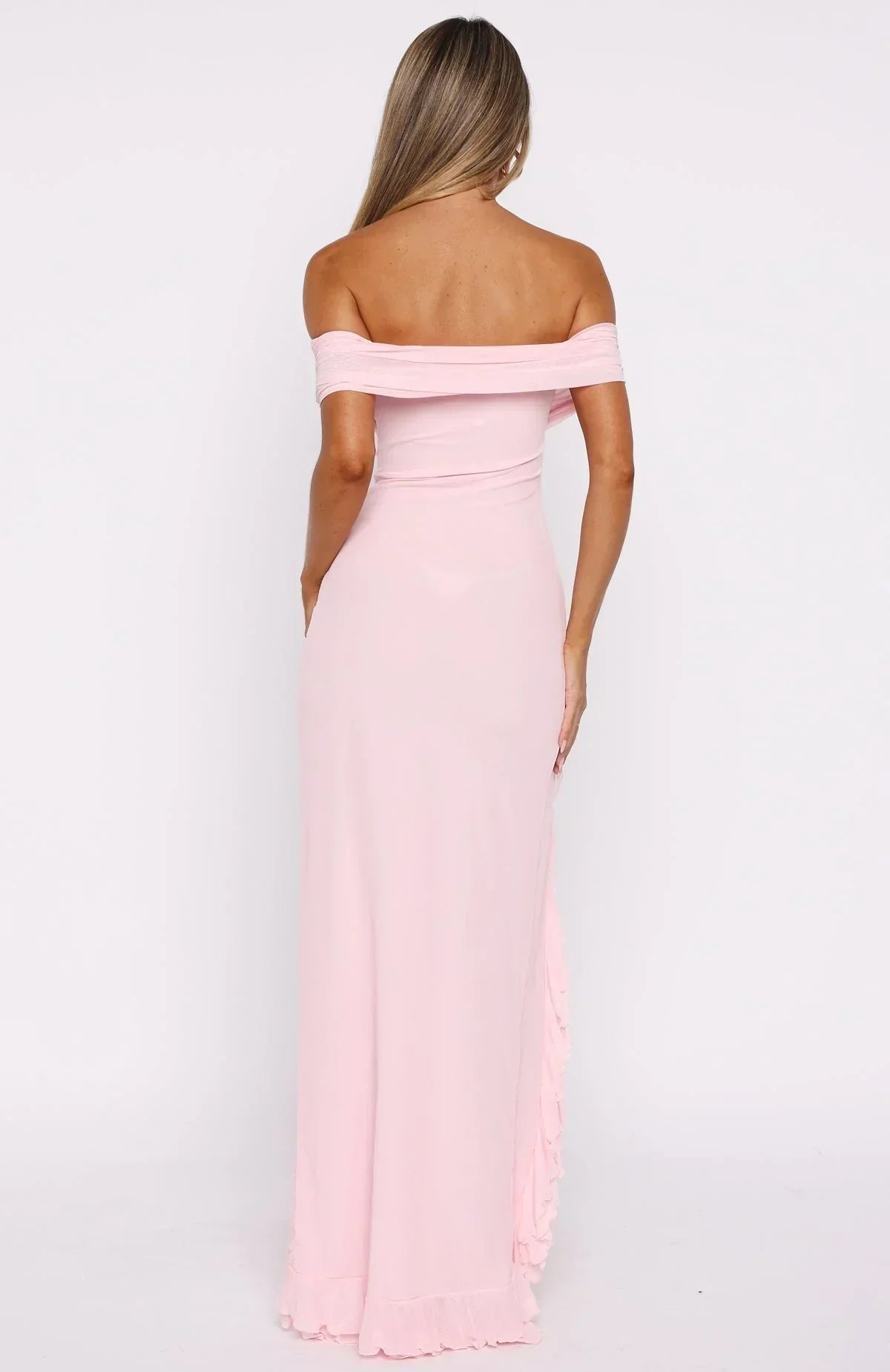 Icon In Motion Off Shoulder Maxi Dress Baby Pink