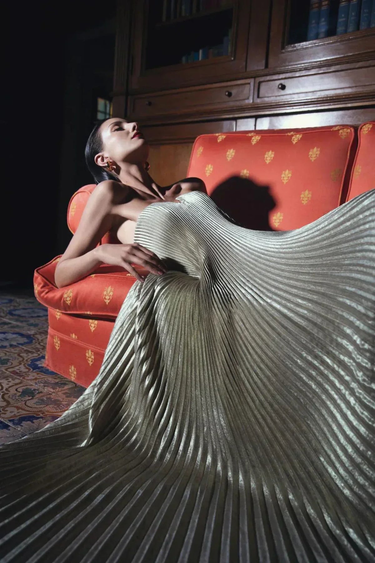 Duttini | Metallic Pleated Strapless Gown